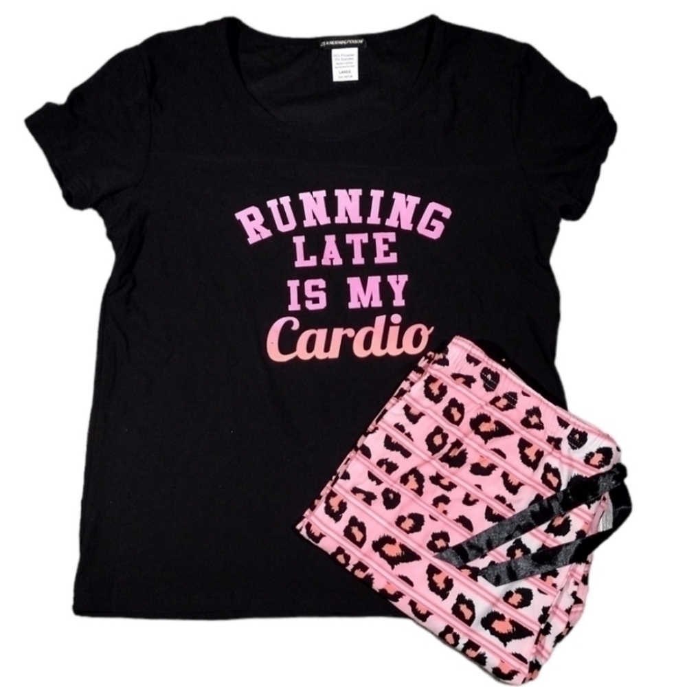 Running Late Is My Cardio Pajama Set NWOT Jr L